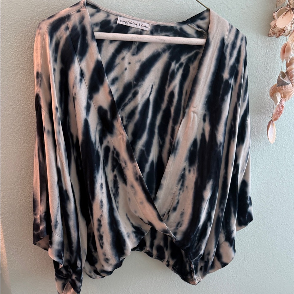 Young Fabulous & Broke Black and Cream Tie-Dye Blouse